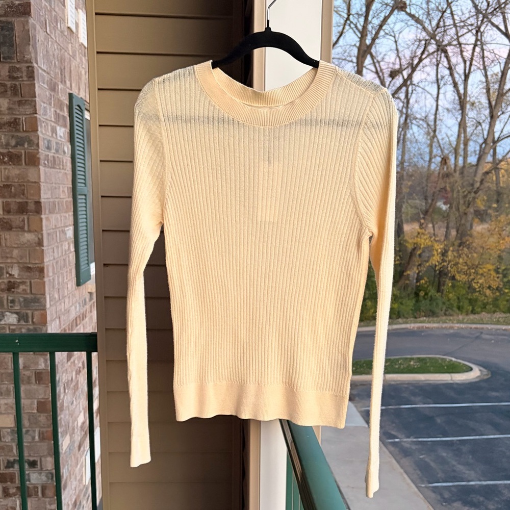 🆕🌾Treasure & Bond Ribbed Sweater XS Cream Stretch Soft Knit Top Minimalist $59 - Picture 3 of 13